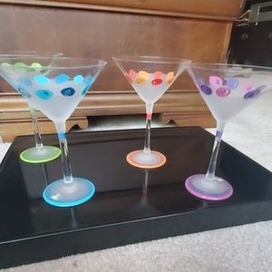 Set of 4 Martini Glasses, hand-painted with frost